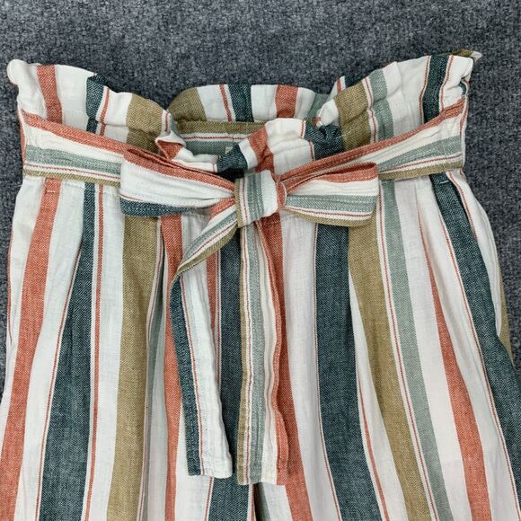 Madewell Huston Crop Pant Womens S Multi Stripe Linen Blend Tie Waist Pull On - Picture 3 of 14